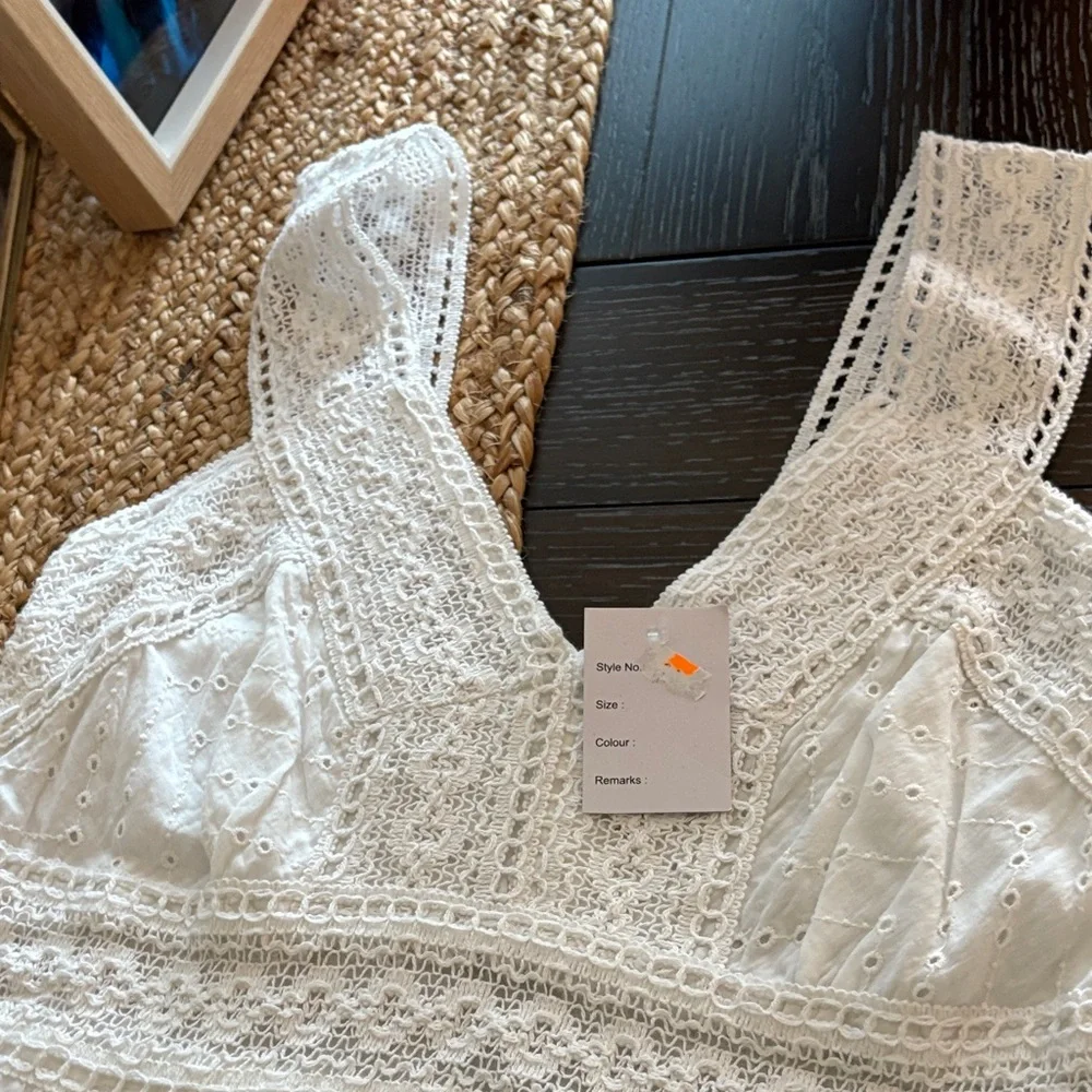 White Eyelet Sleeveless Cotton Sun Dress - Picture 8 of 11